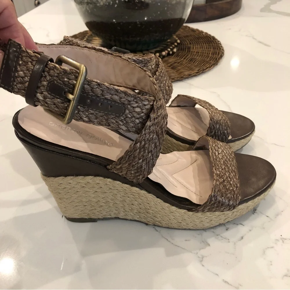 Andrew Geller Mix Womens Espadrille Wedge Sandal Size 9.5 Woven Ankle Strap Boho